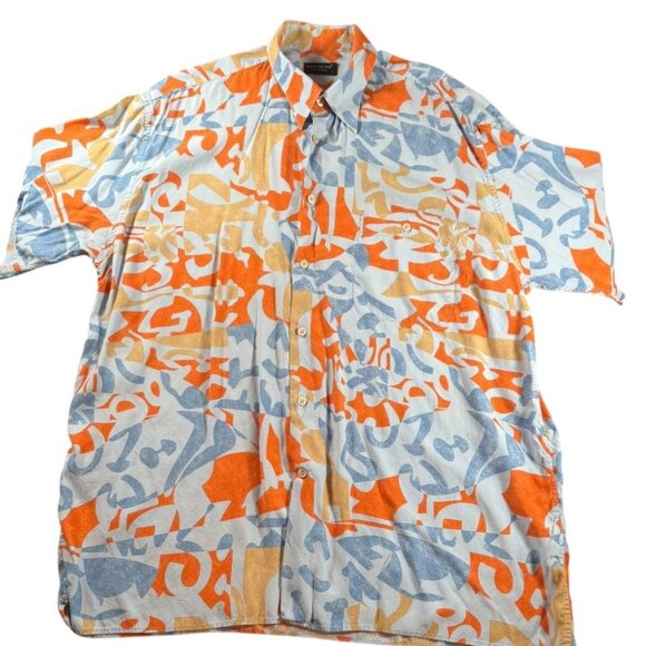 Men's Italian Riscatto XL Abstract 100% Rayon Short Sleeve Button Down Shirt - Picture 1 of 8